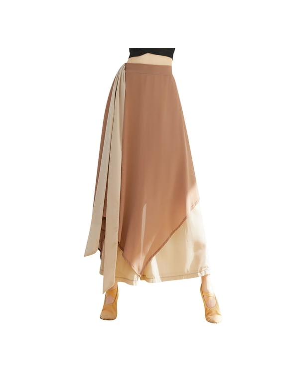 Womens Pants High Waist Color Block Wrap Culottes Trousers Lightweight Draped Flowy Retro Casual Elegant Dance Bottoms