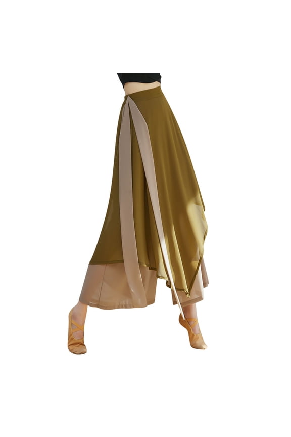 Womens Pants High Waist Color Block Wrap Culottes Trousers Lightweight Draped Flowy Retro Casual Elegant Dance Bottoms
