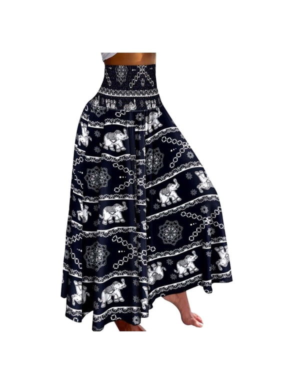 Womens Pants High Waist Wide Leg Skort Vintage Floral Printed Casual Loose Fit Trousers Elegant Daily Culottes Bottoms