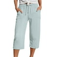 thumbnail image 1 of Yuanlong Womens Pants Lady Drawstring Elastic Waisted Straight Leg Cropped Trousers Plain Casual Capri Pants With Pockets, 1 of 5