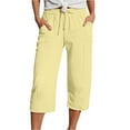thumbnail image 1 of Yuanlong Womens Pants Lady Drawstring Elastic Waisted Straight Leg Cropped Trousers Plain Casual Capri Pants With Pockets, 1 of 5