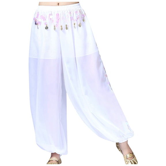 Yuanlong Womens Pants Lady Low Waist Shiny Sequined Thin Lantern Pants With Lined Dance Show Outfits Plus Tapered Pants