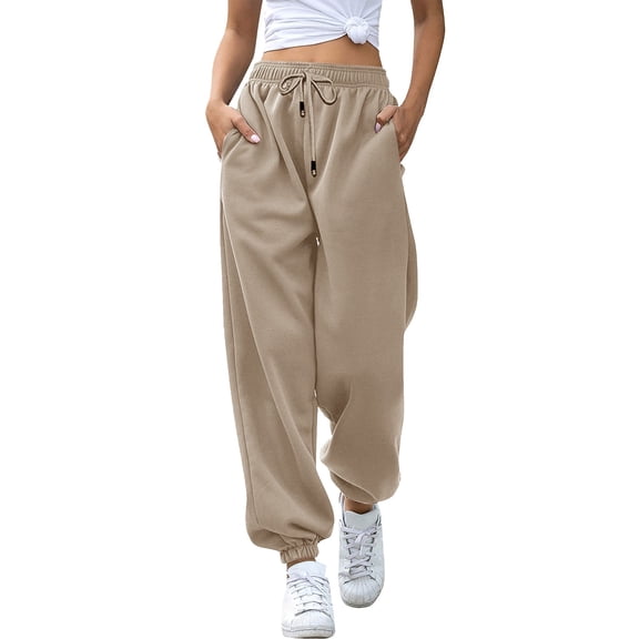 Yuanlong Womens Pants Plain Elastic Waist Drawstring Jogger Pants Loose Streetwear Lady Daily Sporty Breathable Trousers