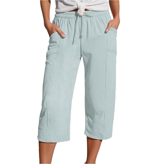 Yuanlong Womens Pants Plus Size Drawstring Wide Leg Lightweight Capri Pants Summer Sweatpants For Hiking Walking Sports