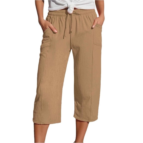Yuanlong Womens Pants Plus Size Drawstring Wide Leg Lightweight Capri Pants Summer Sweatpants For Hiking Walking Sports