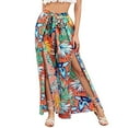 thumbnail image 1 of Yuanlong Womens Pants Printed High Slit Palazzo Pants Tassel Drawstring Wide Leg Flowy Beach Vacation Casual Stylish Trousers, 1 of 2