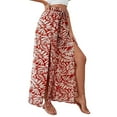 thumbnail image 1 of Yuanlong Womens Pants Printed High Slit Palazzo Pants Tassel Drawstring Wide Leg Flowy Beach Vacation Casual Stylish Trousers, 1 of 2