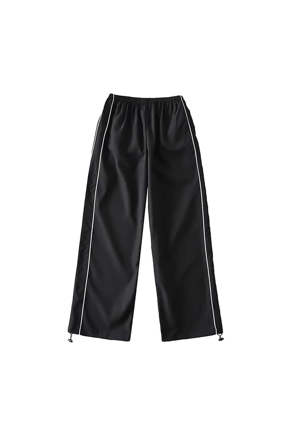 Womens Pants Side White Stripe Straight Tube Elastic Waist Trousers Daily Wear Lightweight Breathable Sweatpant