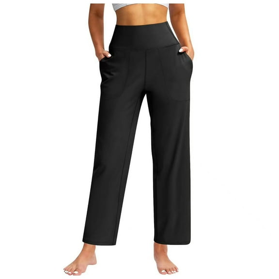 Yuanlong Womens Pants Solid Color Elastic High Waist Straight Tube Capris Pant Work Casual Bottom Smooth Stretchy Trouser