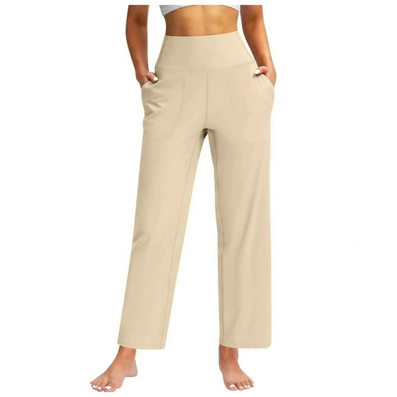 Yuanlong Womens Pants Solid Color Elastic High Waist Straight Tube Capris Pant Work Casual Bottom Smooth Stretchy Trouser