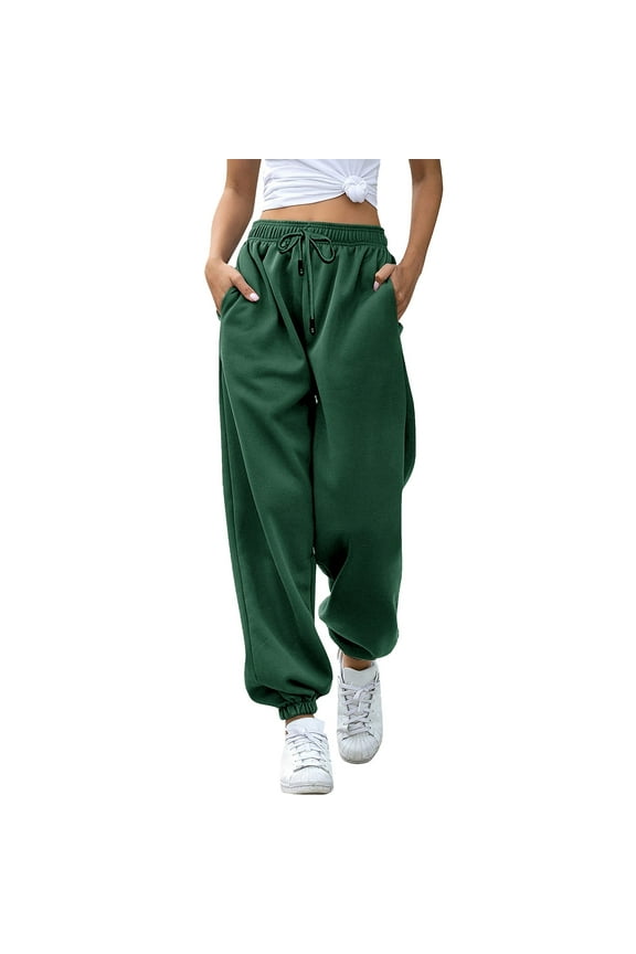 Womens Pants Solid Drawstring Elastic High Waist Joggers Sweatpants Outdoor Sporty Tapered Pants With Pockets
