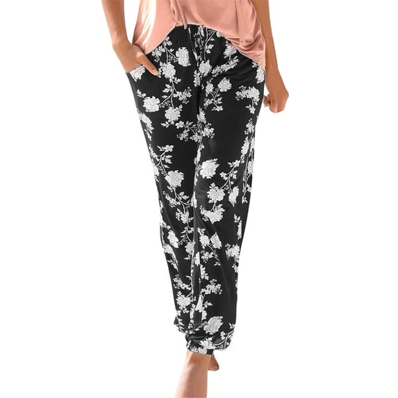 Yuanlong Womens Pants With Pockets Full Print Loose Fit Boho Pants Tapered Lightweight Breathable Beach Vacation Bottoms