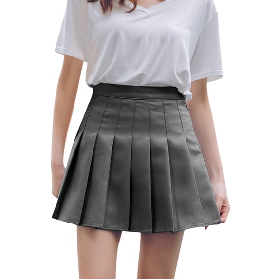 Yuanlong Womens Pleated Skirts Solid Color High Waist Mini A-Line Skirts Preppy Style Campus Daily Casual Skirts For Lady