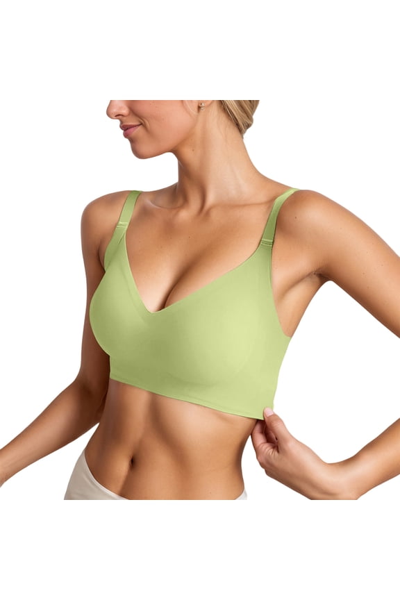 Womens Push Up Bra Deep V Side Support Seamless Smooth Padded Cup T Shirt Bra Wireless Daily Layering Comfort Bra