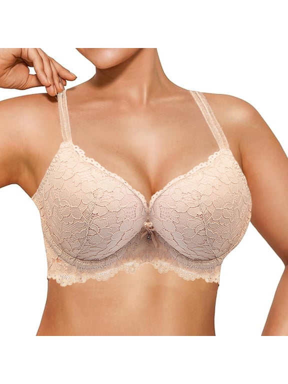 Womens Push Up Bra Floral Lace Underwire Padded Shaping Bralette Side Support Adjustable Thin Strap Daily Comfort Bra