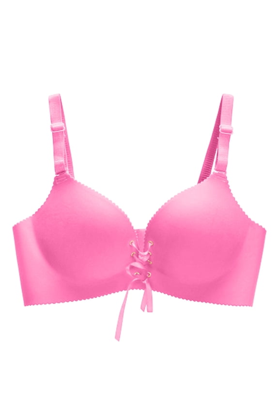 Womens Push Up Bra Wireless Seamless Fixed Padding Bralette Front Lace Up Drawstring Adjustable Strap Daily Shaping Bra