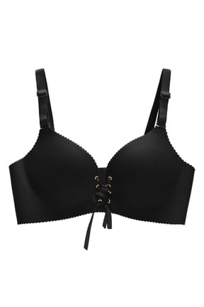 Womens Push Up Bra Wireless Seamless Fixed Padding Bralette Front Lace Up Drawstring Adjustable Strap Daily Shaping Bra