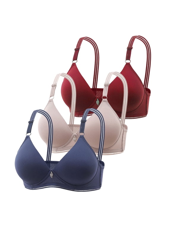 Womens Push Up Bras 3 PC Breathable Mesh Padded Bra With Front Charm Underwire Full Coverage Comfort Daily Bras