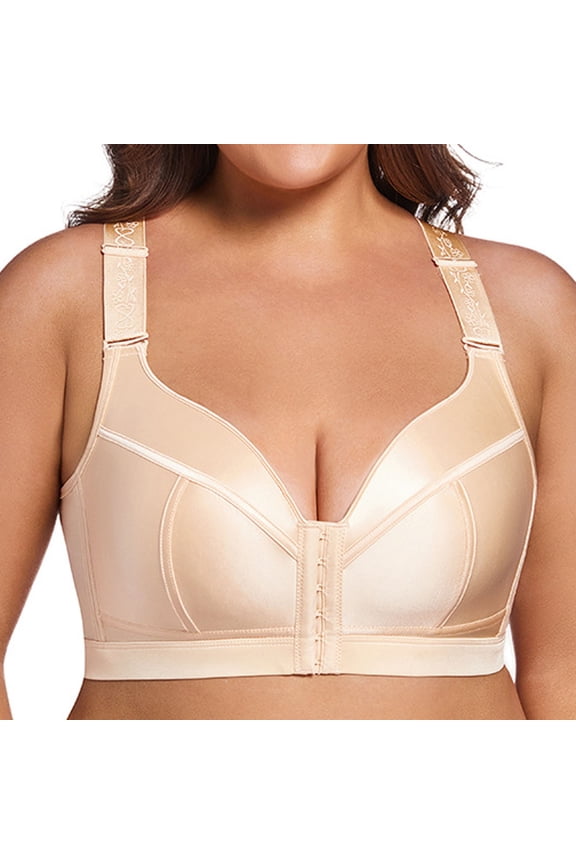 Womens Push Up Bras Front Closure Butterfly Lace Back Wireless Bralettes Padded Side Support Comfort Shaping Bra