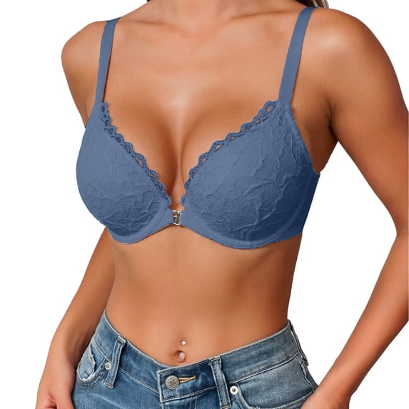 Yuanlong Womens Push Up Bras Front Closure Underwire Lightly Padded Floral Lace Bralette Adjustable Strap Everyday Comfort Bras
