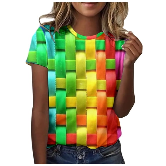 Yuanlong Womens Rainbow Heart Graphic Tshirts Crew Neck Short Sleeve Loose Fit Tee Casual Loose Valentine Summer Stylish Top