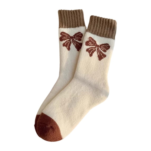 Yuanlong Womens Retro Striped Crew Socks Soft Stretch Winter Thick Warm Mid Calf Casual Stylish Socks