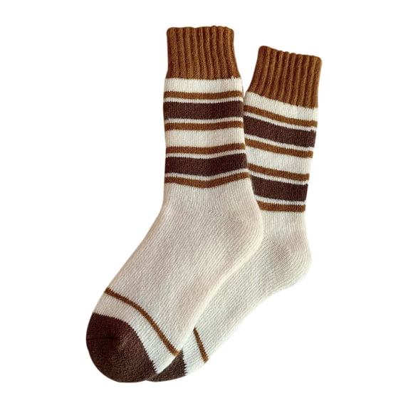 Yuanlong Womens Retro Striped Crew Socks Soft Stretch Winter Thick Warm Mid Calf Casual Stylish Socks