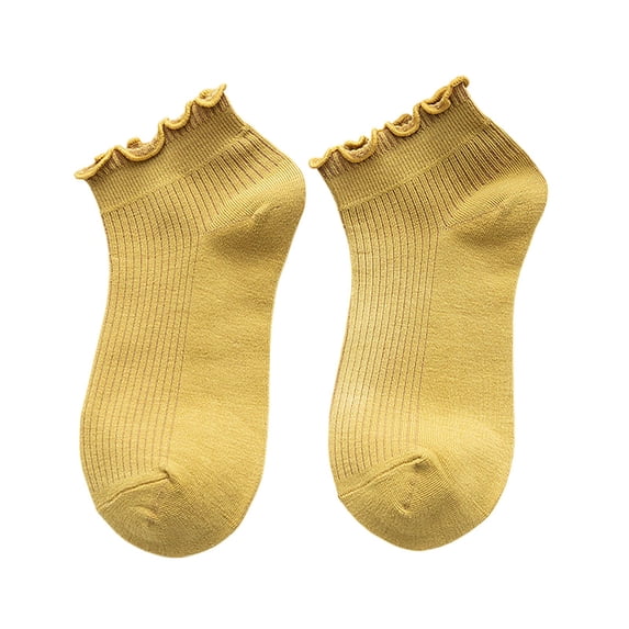 Yuanlong Womens Ruffled Ankle Socks Solid Color Ribbed Knit Stretch Soft Dress Socks Cute Stylish Summer Casual Short Socks