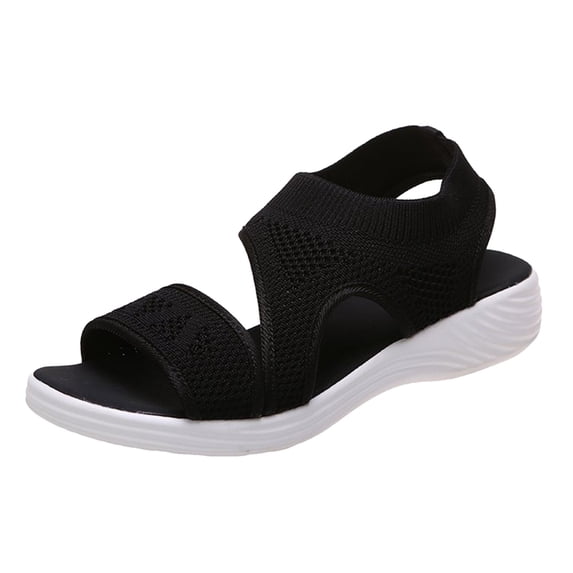 Yuanlong Womens Sandals Fashion Solid Color Breathable Mesh Open Toe Casual Flat Sandals Slip On Walking Shoes