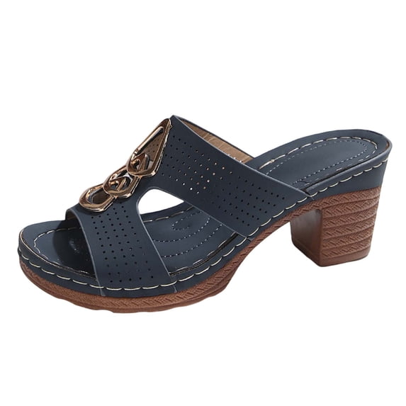 Yuanlong Womens Sandals Mid Block Heel Casual Open Toe Comfortable Shoes Mesh Cut Out Dressy Daily Slide Sandals