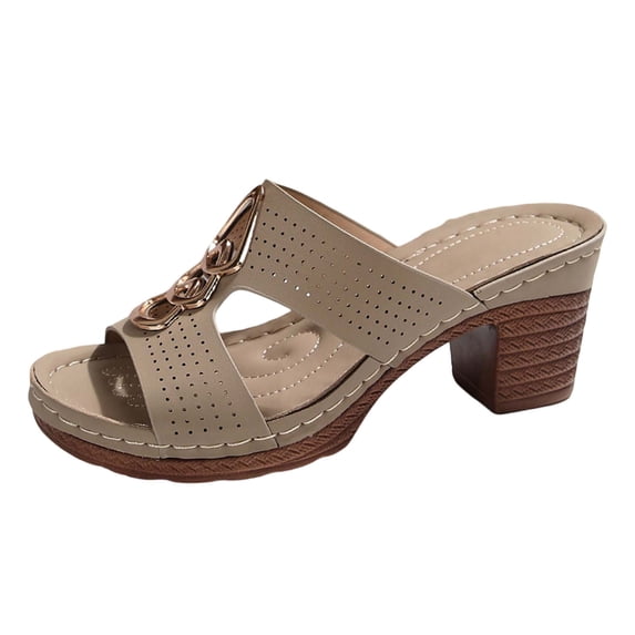 Yuanlong Womens Sandals Mid Block Heel Casual Open Toe Comfortable Shoes Mesh Cut Out Dressy Daily Slide Sandals