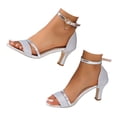 thumbnail image 1 of Yuanlong Womens Sandals Open Toe Open Toe Ankle Strap Buckle Sandals Mid Heel Solid Color Elegant Shoes, 1 of 5