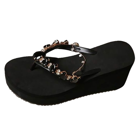 Yuanlong Womens Sandals Rhinestone Flip-Flops Stylish Holiday Daily Indoor Outdoor Beach Platform Sandals
