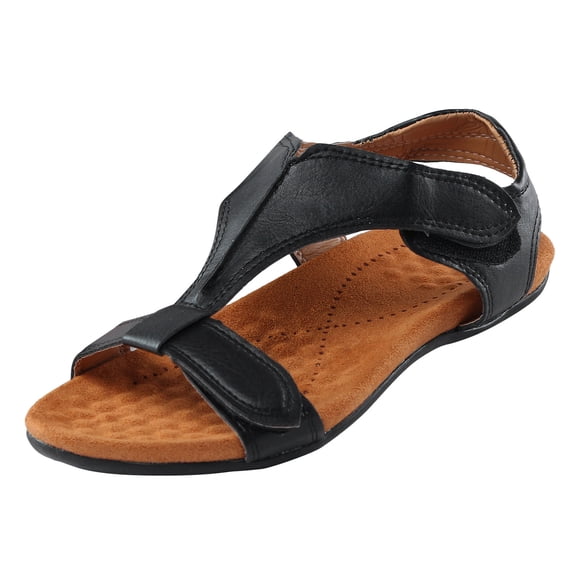 Yuanlong Womens Sandals Solid Sandals Hook & Loop Comfortable Walking Flat Casual Dressy Beach Sandals