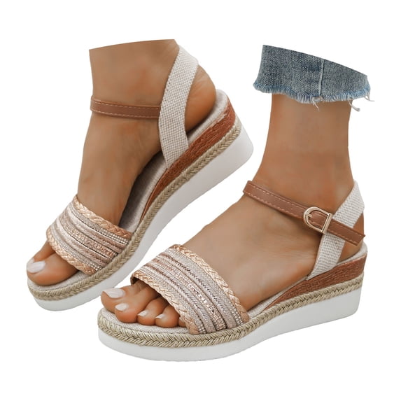 Yuanlong Womens Sandals Summer Espadrilles Platform Wedge Casual Beach Shoes Travel Comfortable Daily Sandals