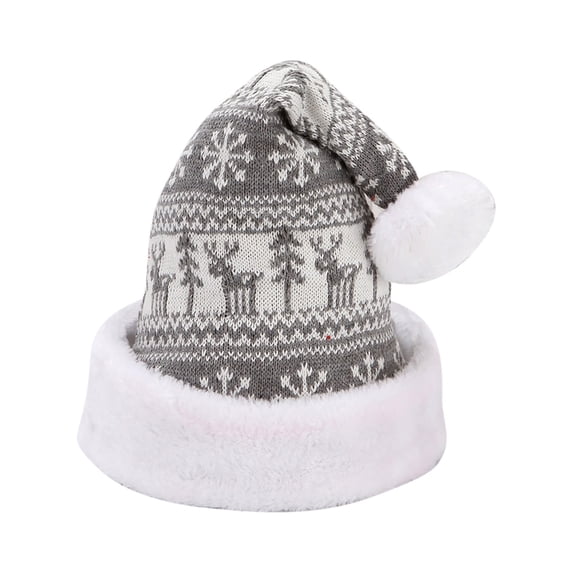 Yuanlong Womens Santa Hat Reindeer Snowflake Print Christmas Hat Plush Pompom Top Winter Warm Holiday Party Headwear