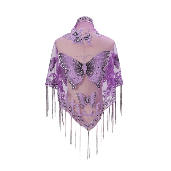 Yuanlong Womens Scarves Mesh Solid Scarf With Fringe Hollowed Lace Embroidered Triangle Cape Neckwear Lightweight Bandana