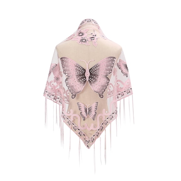 Yuanlong Womens Scarves Mesh Solid Scarf With Fringe Hollowed Lace Embroidered Triangle Cape Neckwear Lightweight Bandana