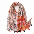 thumbnail image 1 of Yuanlong Womens Scarves Multi Color Floral Printed Linen Scarf With Tassels Shawls Wraps Bohemian Lightweight Neck Shawl, 1 of 8