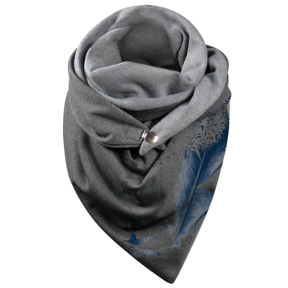 Yuanlong Womens Scarves Winter Feather Vintage Printed Double-Layer Triangle Scarf Thermal Shawls Wraps Neckerchief Blue