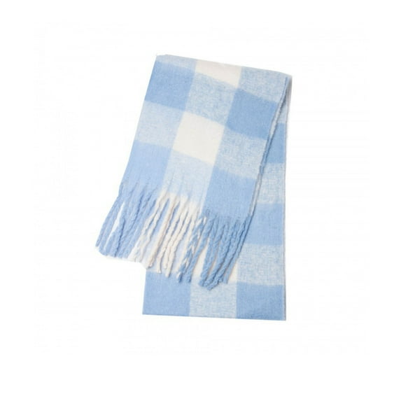 Yuanlong Womens Scarves Winter Light Blue White Checkered Tassel Shawl Wraps Outing Elegant Neck Wrap Warm Blanket Scarf