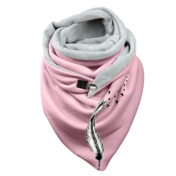 Yuanlong Womens Scarves Winter White Feather Print Button Up Double-Layer Triangle Scarf Soft Warmer Neck Neckerchief Pink