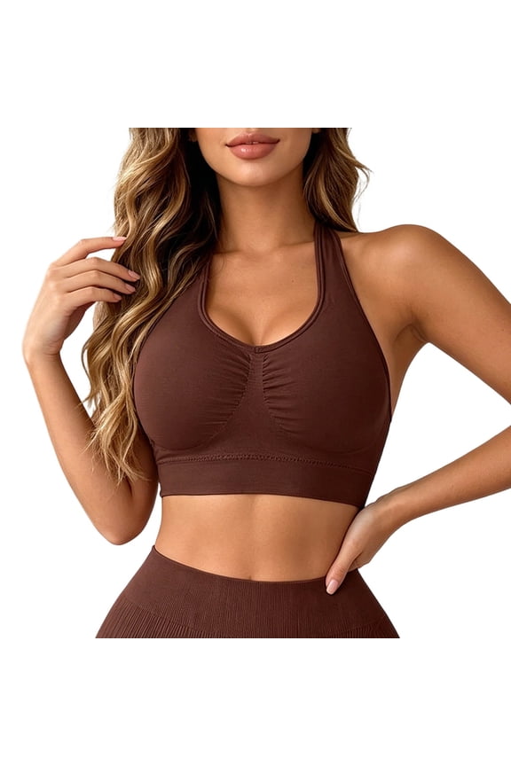 Womens Seamless Sports Bra Racerback Wireless U Neck Removable Padded Bralette Workout Gym Yoga Running Bra