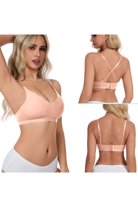 Womens Seamless T-shirt Bra Mid Coverage Shaping Bralette Wireless Padded Back Closure Convertible Strap Comfort Bra
