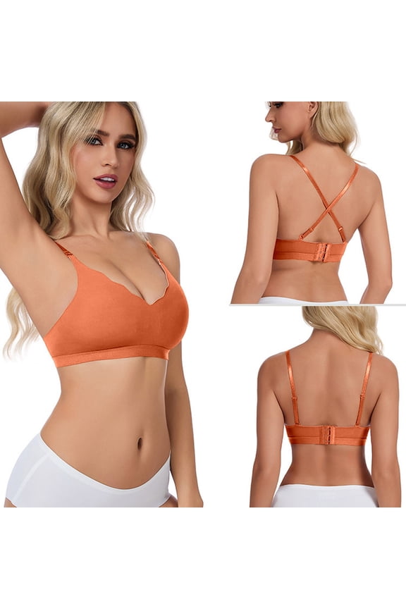 Womens Seamless T-shirt Bra Mid Coverage Shaping Bralette Wireless Padded Back Closure Convertible Strap Comfort Bra