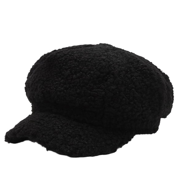 Yuanlong Womens Sherpa Newsboy Cap Fluffy Winter Beret Hat Plush Cozy Stylish Daily Streetwear Headwear