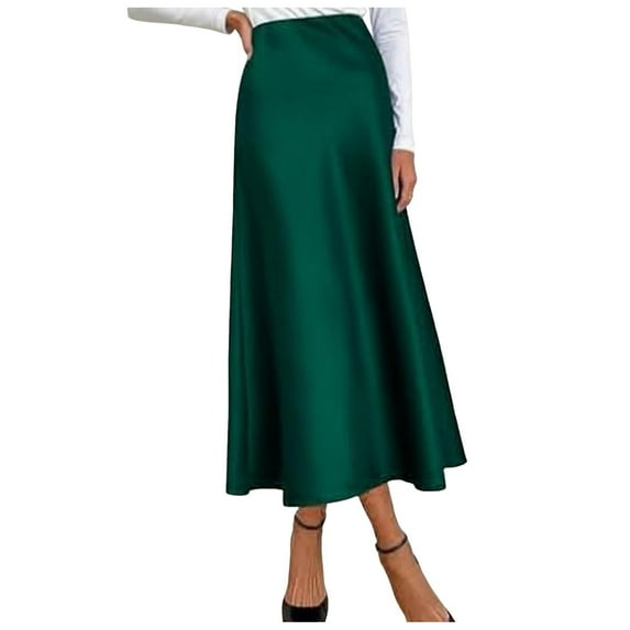 Yuanlong Womens Skirts Elegant Solid Color Satin High Waist Ankle-Length Skirt For Spring Summer Work Long Skirt For Women