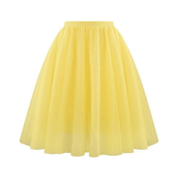 Yuanlong Womens Skirts Pleated Waist Layering Mesh Mid Length Skirts Soft Drape Breathable Summer Daily Loose Lady Skirts
