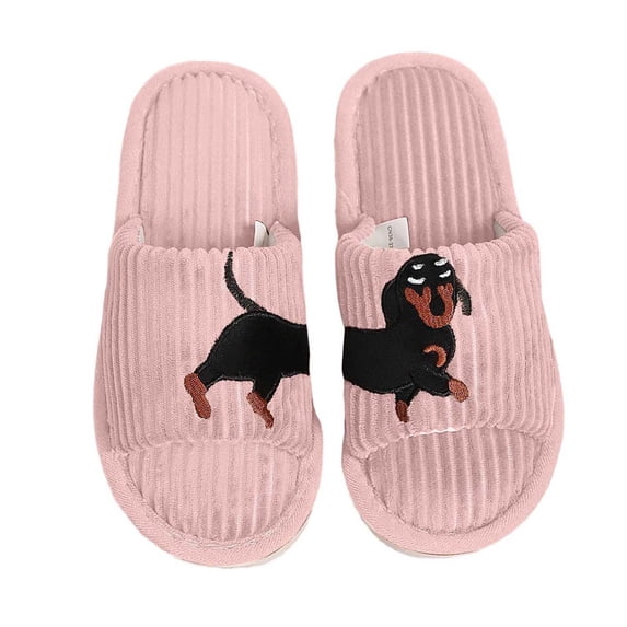 Yuanlong Womens Slippers Soft Fuzzy Comfortable Shoes Printed Open Toe Flat Fall Winter Home Indoor Footwear