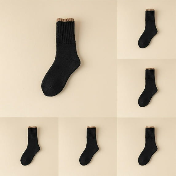 Yuanlong Womens Socks 5Pairs Color Block Thick Ribbed Knit Middle Tube Socks Winter Comfort Leg Warmers Thermal Crew Socks